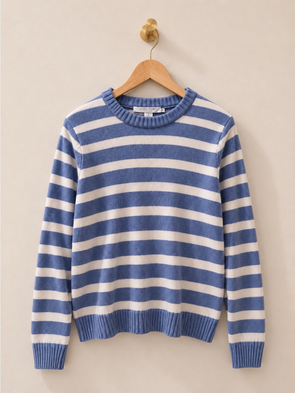Contemporaine Vision EcoVero Blue & Ivory Striped Knit Sweater Medium